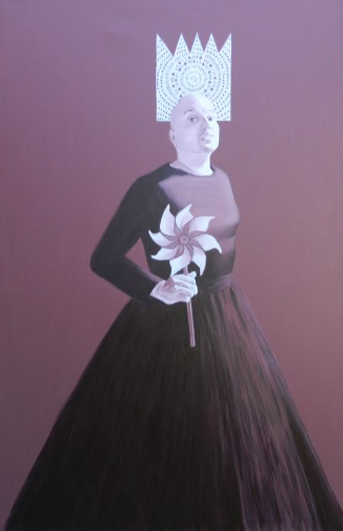 "Krolowa z wiatraczkiem",2016,obraz olejny,100 cm x 150 cm